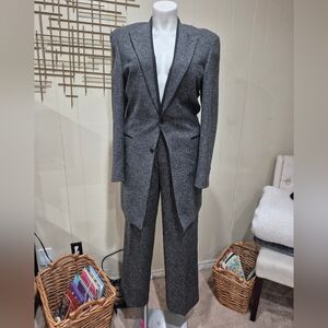 Winter 2pc Suit 2 Button Single Breasted Grey Wool Herringbone Zoot Suit
